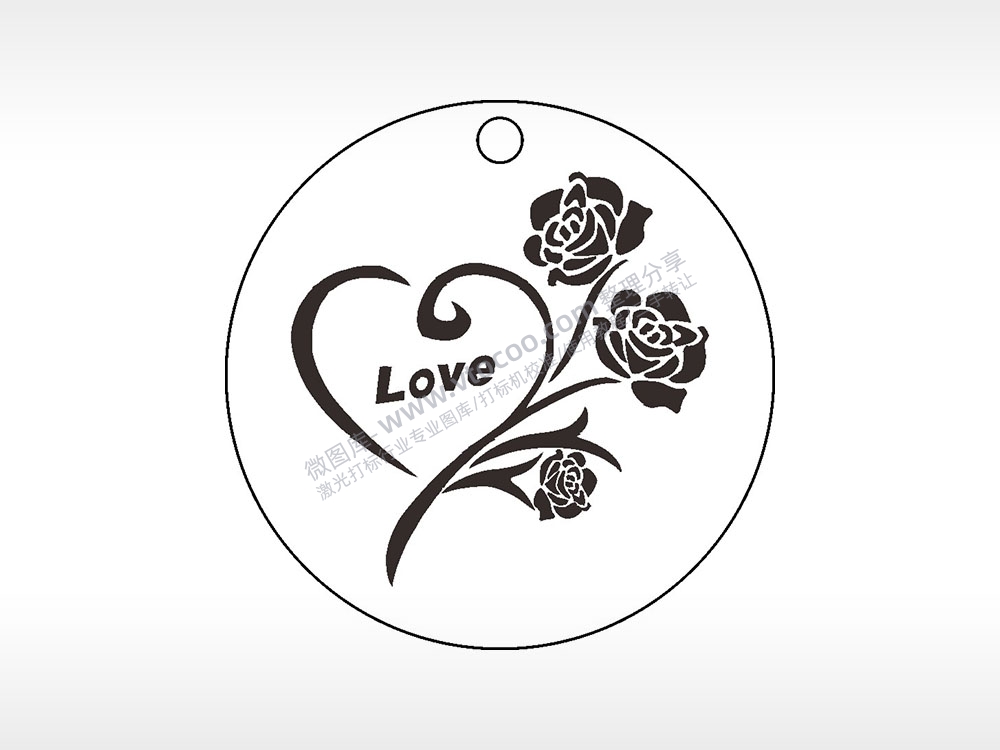 玫瑰花爱心LOVE游戏硬币园项链AI8.0格式激光打标文件通用矢量图