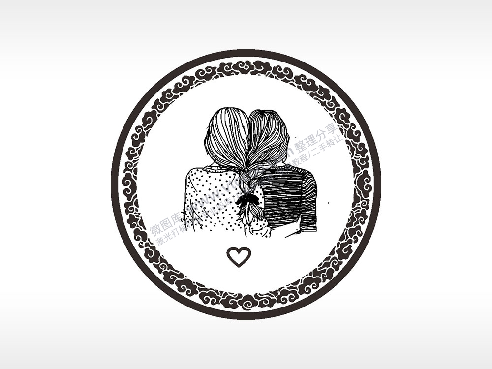 闺蜜姐妹情如意边框游戏硬币园项链AI8.0格式激光打标文件通用矢量图