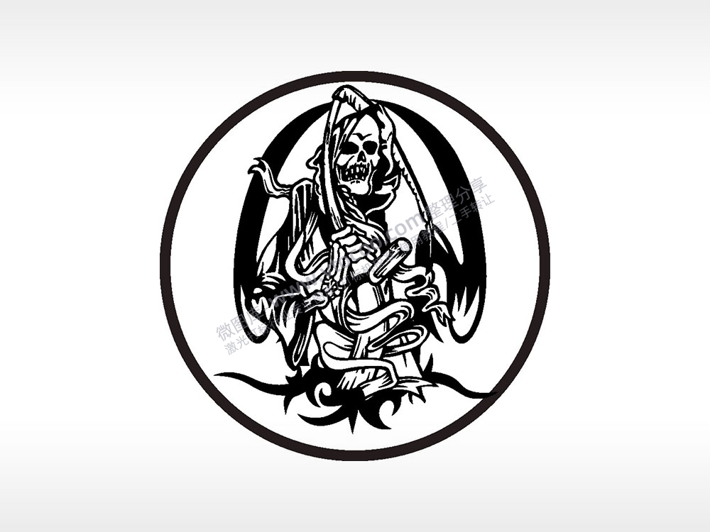 骷髅死神镰刀游戏硬币园项链AI8.0格式激光打标文件通用矢量图