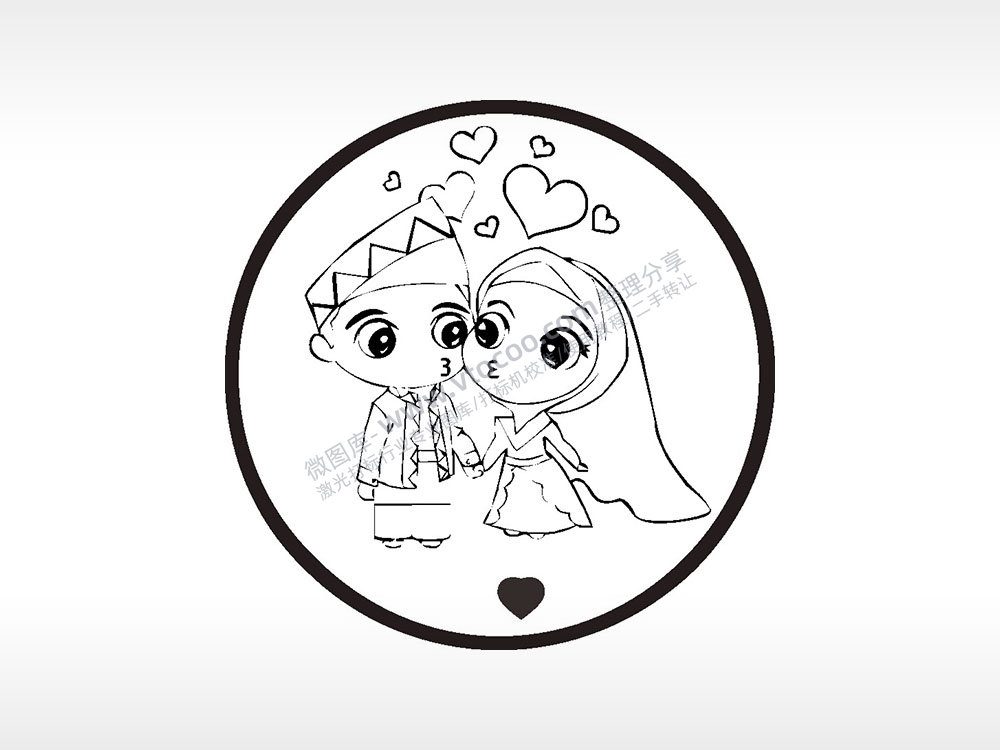 爱情爱心情侣游戏硬币园项链AI8.0格式激光打标文件通用矢量图