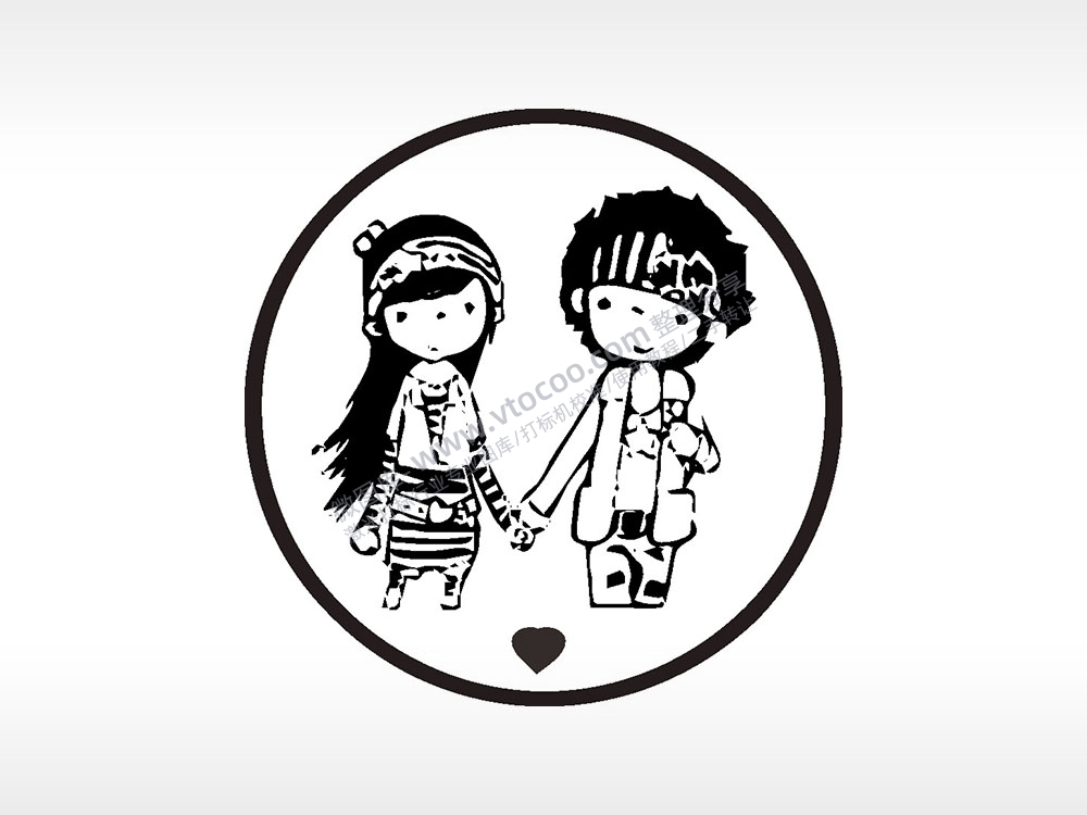 情侣爱情牵手爱心游戏硬币园项链AI8.0格式激光打标文件通用矢量图