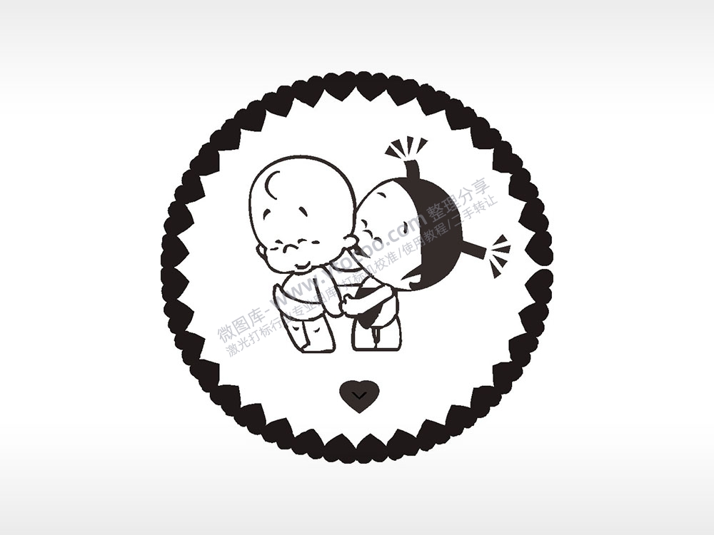 小破孩爱心边框游戏硬币园项链AI8.0格式激光打标文件通用矢量图