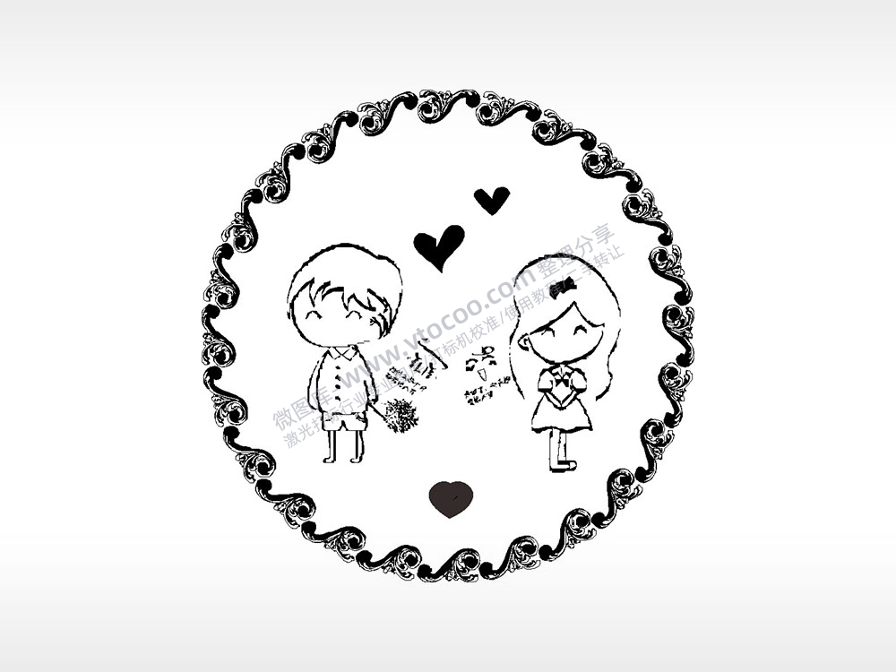 情侣爱情花瓣边框游戏硬币园项链AI8.0格式激光打标文件通用矢量图