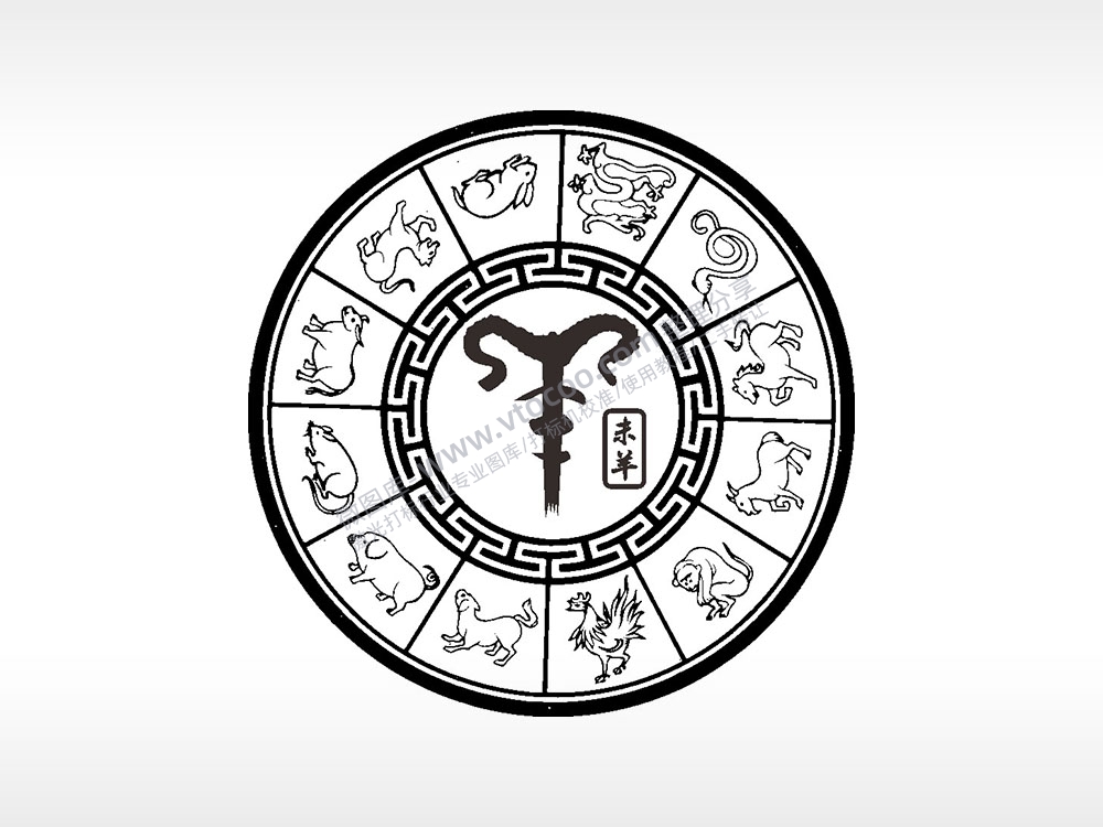 十二生肖未羊游戏硬币园项链AI8.0格式激光打标文件通用矢量图