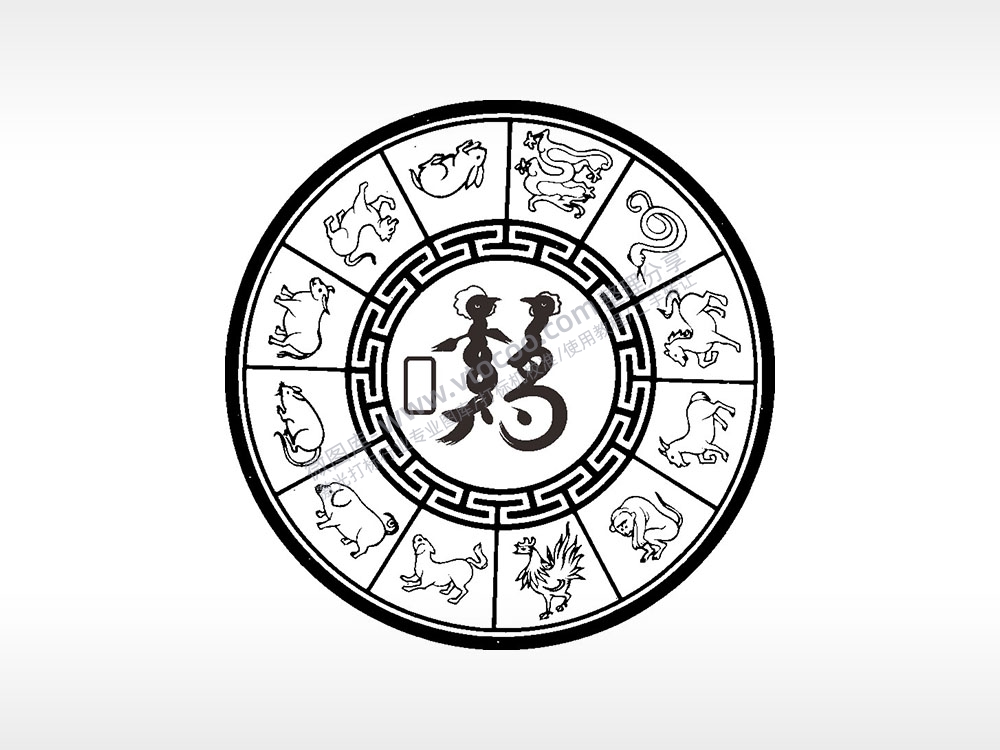 十二生肖鸡游戏硬币园项链AI8.0格式激光打标文件通用矢量图