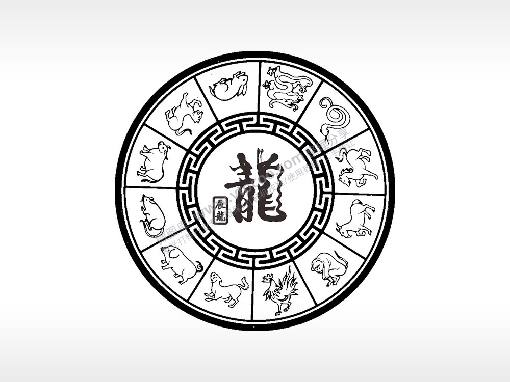 十二生肖龍龙游戏硬币园项链AI8.0格式激光打标文件通用矢量图