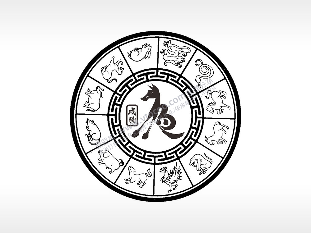 十二生肖戌狗游戏硬币园项链AI8.0格式激光打标文件通用矢量图