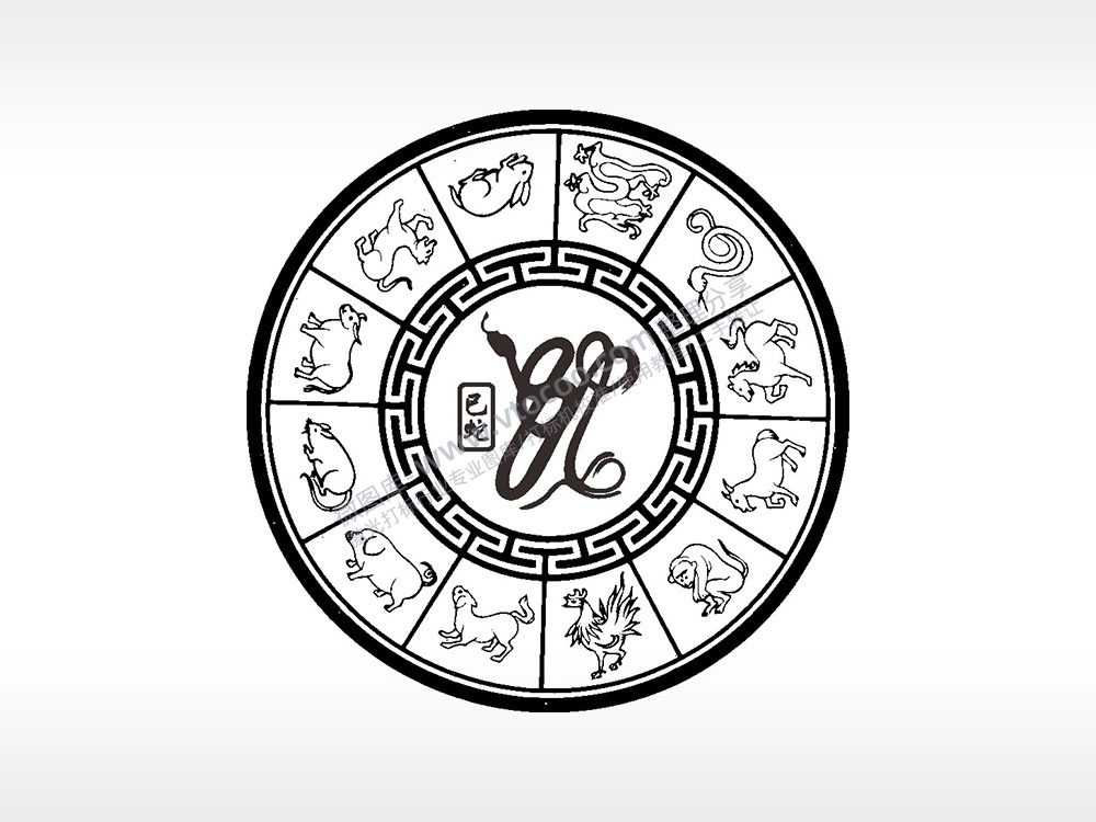 十二生肖巳蛇游戏硬币园项链AI8.0格式激光打标文件通用矢量图