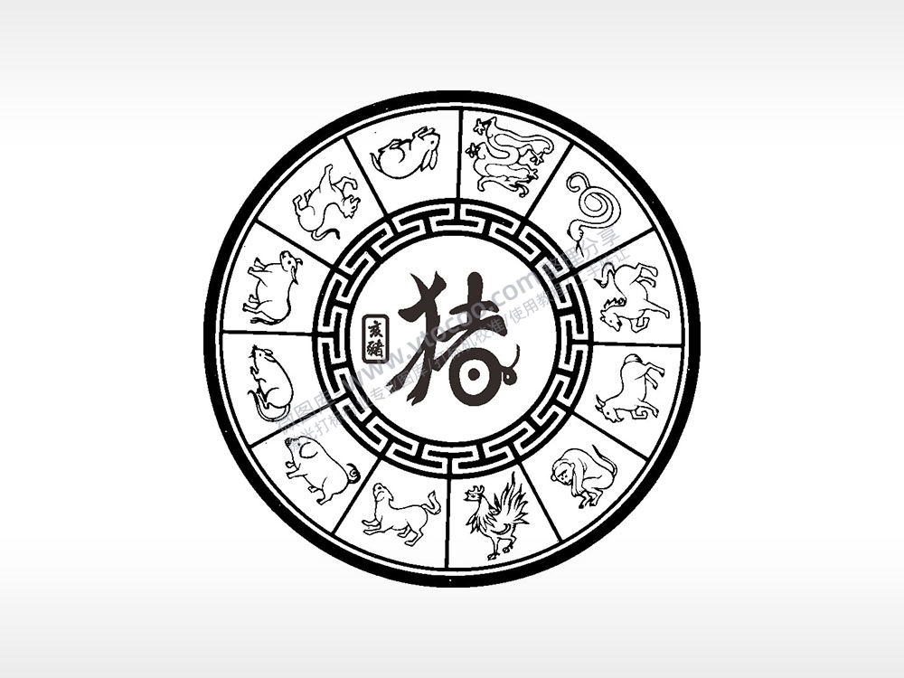 十二生肖亥猪游戏硬币园项链AI8.0格式激光打标文件通用矢量图