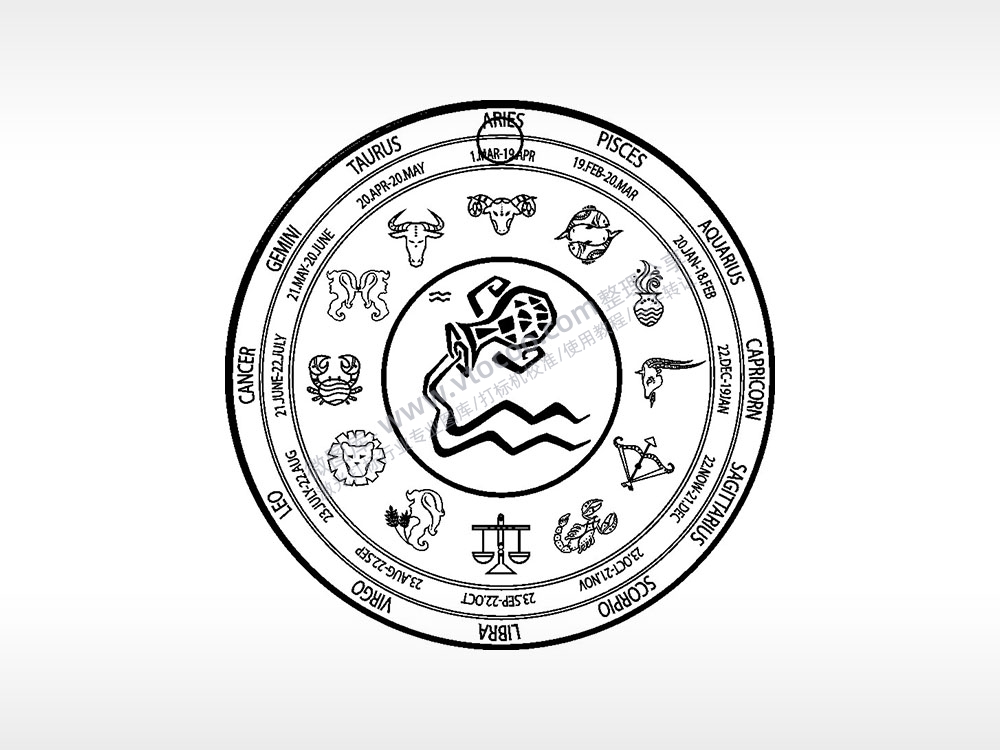 星座水瓶座游戏硬币园项链AI8.0格式激光打标文件通用矢量图