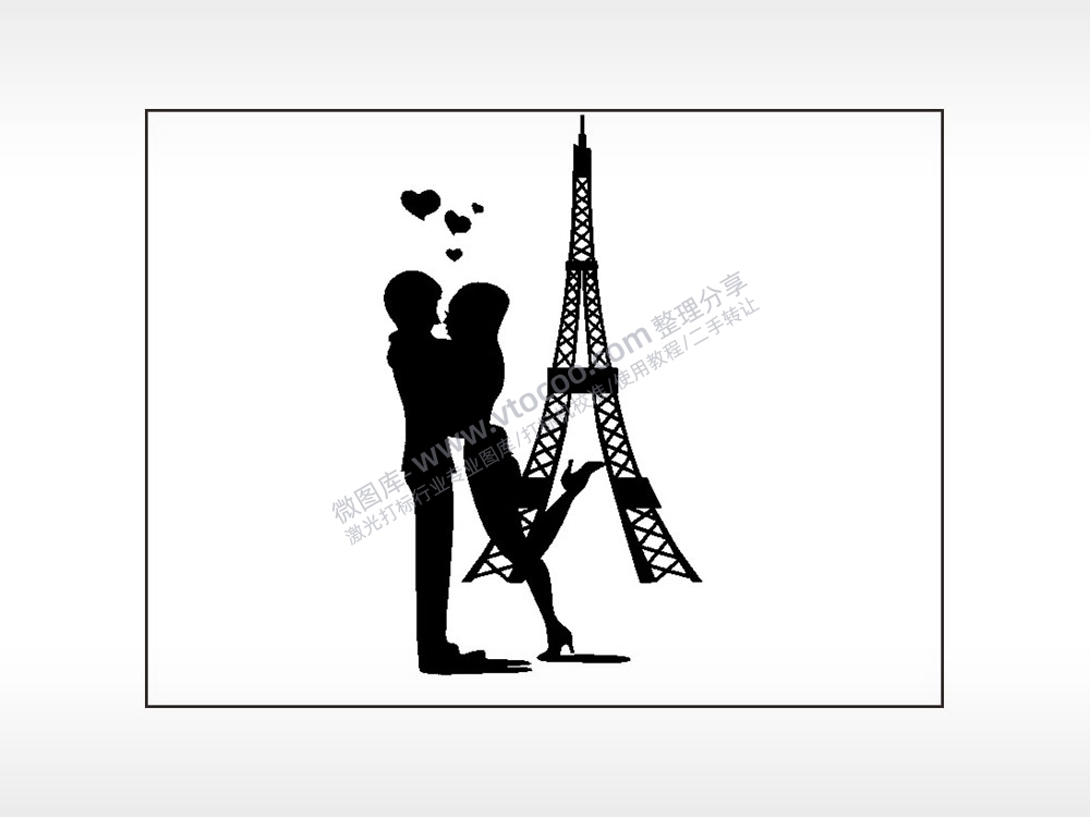 埃菲尔铁塔爱情侣笔记本矢量AI8.0格式激光打标文件通用矢量图