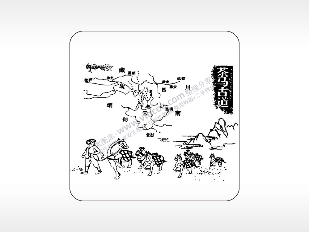 茶马古道运茶道文化AI8.0格式激光打标文件通用矢量图