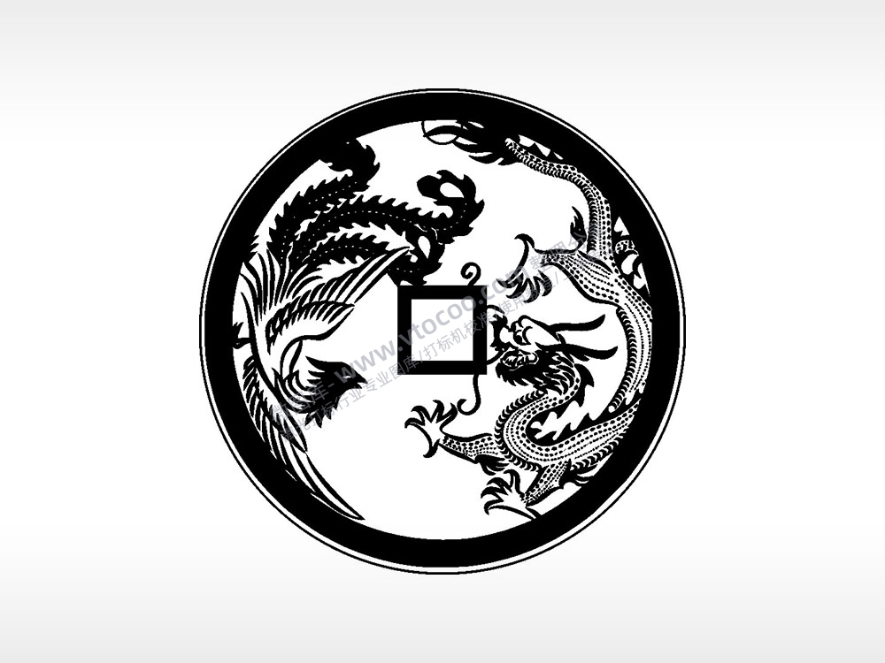 龙凤吉祥古代钱币铜币AI8.0格式激光打标文件通用矢量图