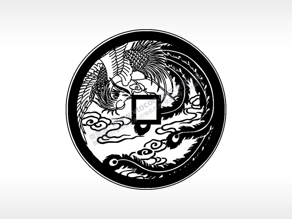 凤凰浴火重生古代钱币铜币AI8.0格式激光打标文件通用矢量图