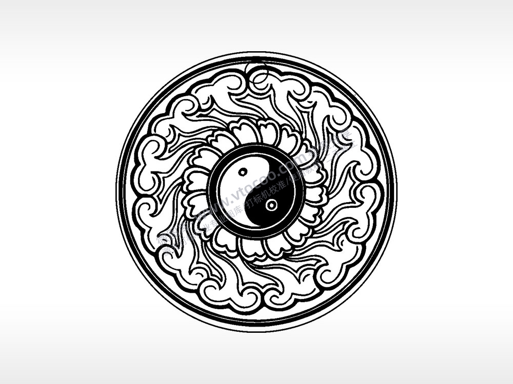 如意祥云阴阳太极古代钱币铜币AI8.0格式激光打标文件通用矢量图