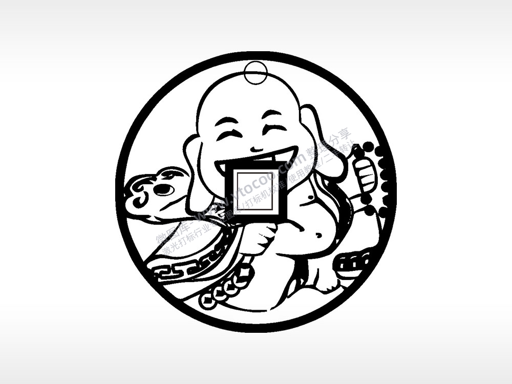 弥勒佛古代钱币铜币AI8.0格式激光打标文件通用矢量图