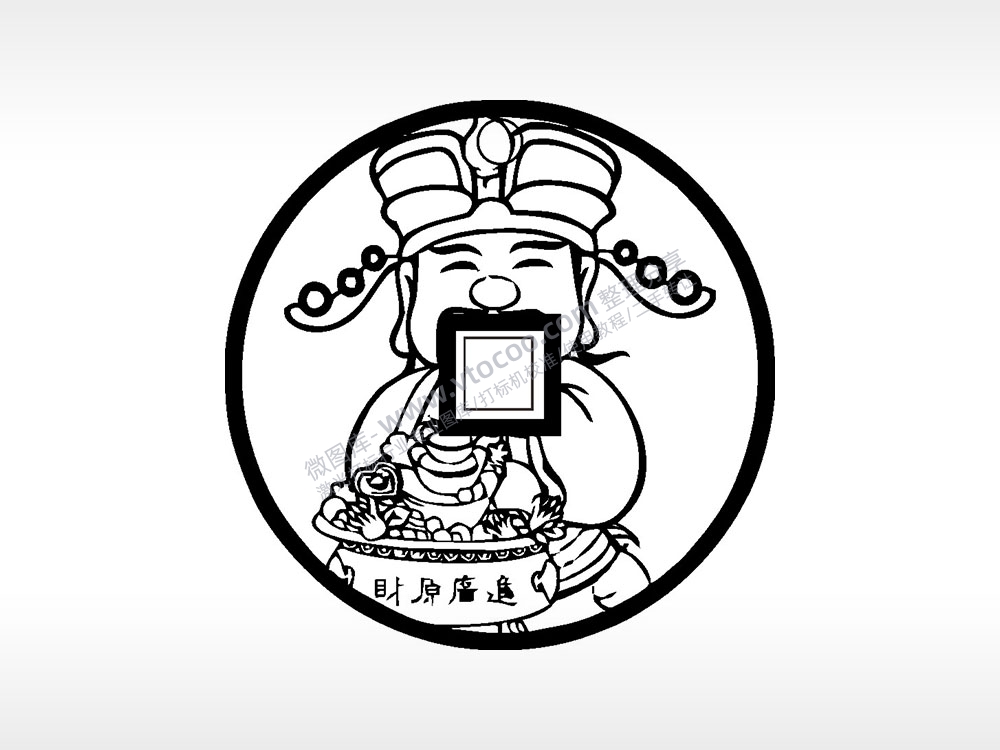 财源广进财神爷古代钱币铜币AI8.0格式激光打标文件通用矢量图