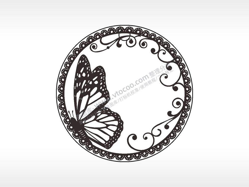 蝴蝶藤蔓圈圈边框古代钱币铜币AI8.0格式激光打标文件通用矢量图