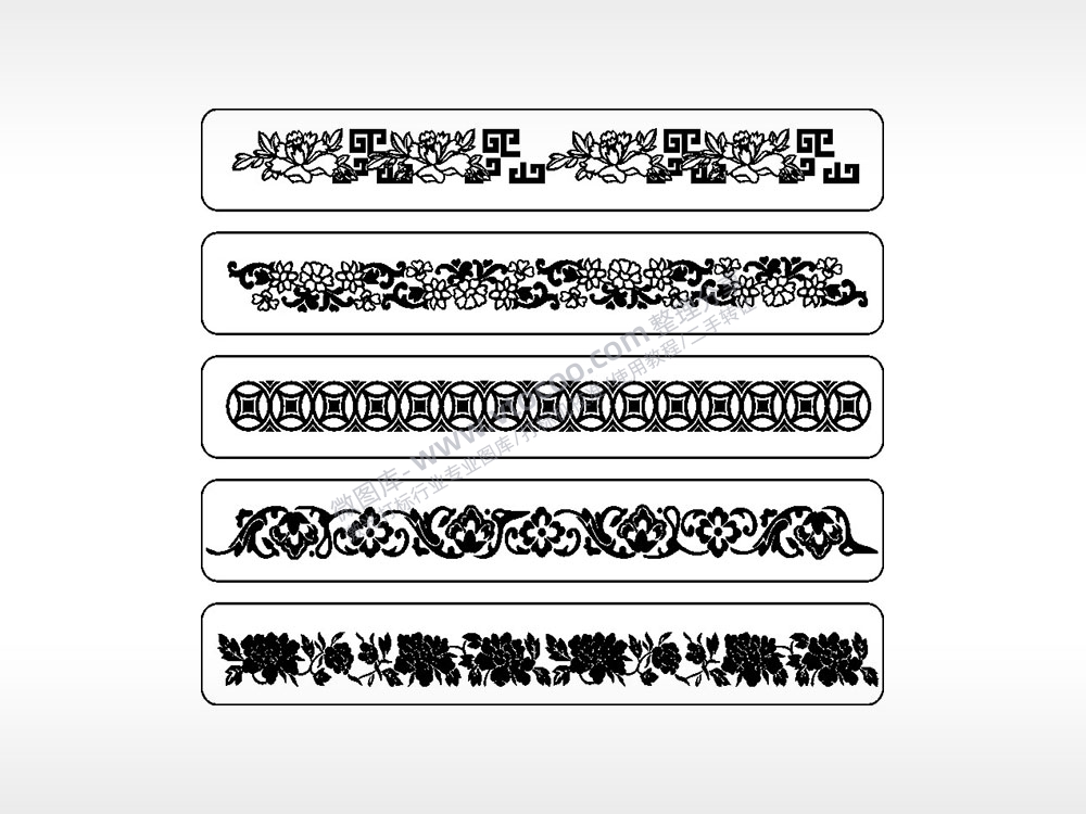 花朵花瓣藤蔓铜钱长条花边框AI8.0格式激光打标文件通用矢量图