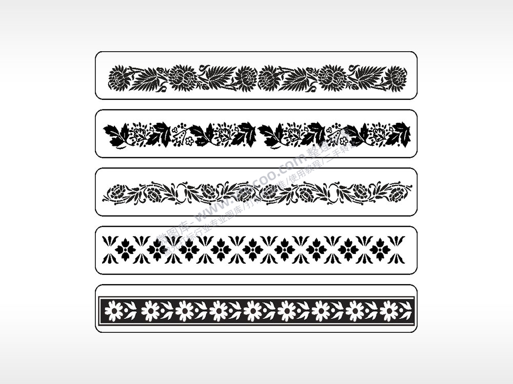 花朵叶花瓣藤蔓长条花边框AI8.0格式激光打标文件通用矢量图