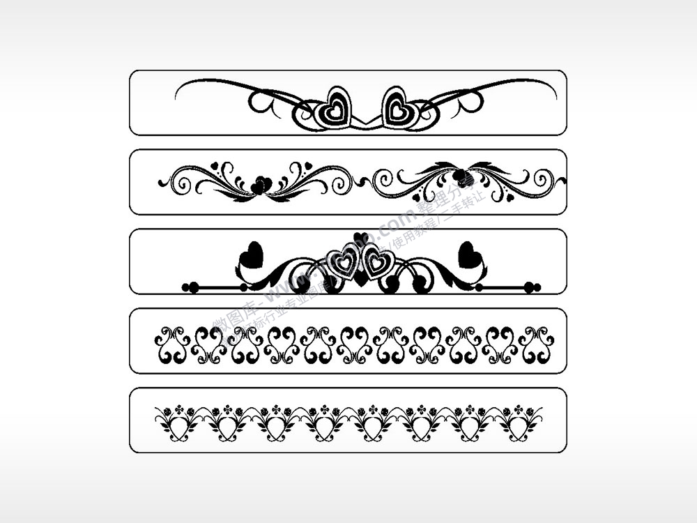 爱心藤蔓花朵合集长条花边框AI8.0格式激光打标文件通用矢量图