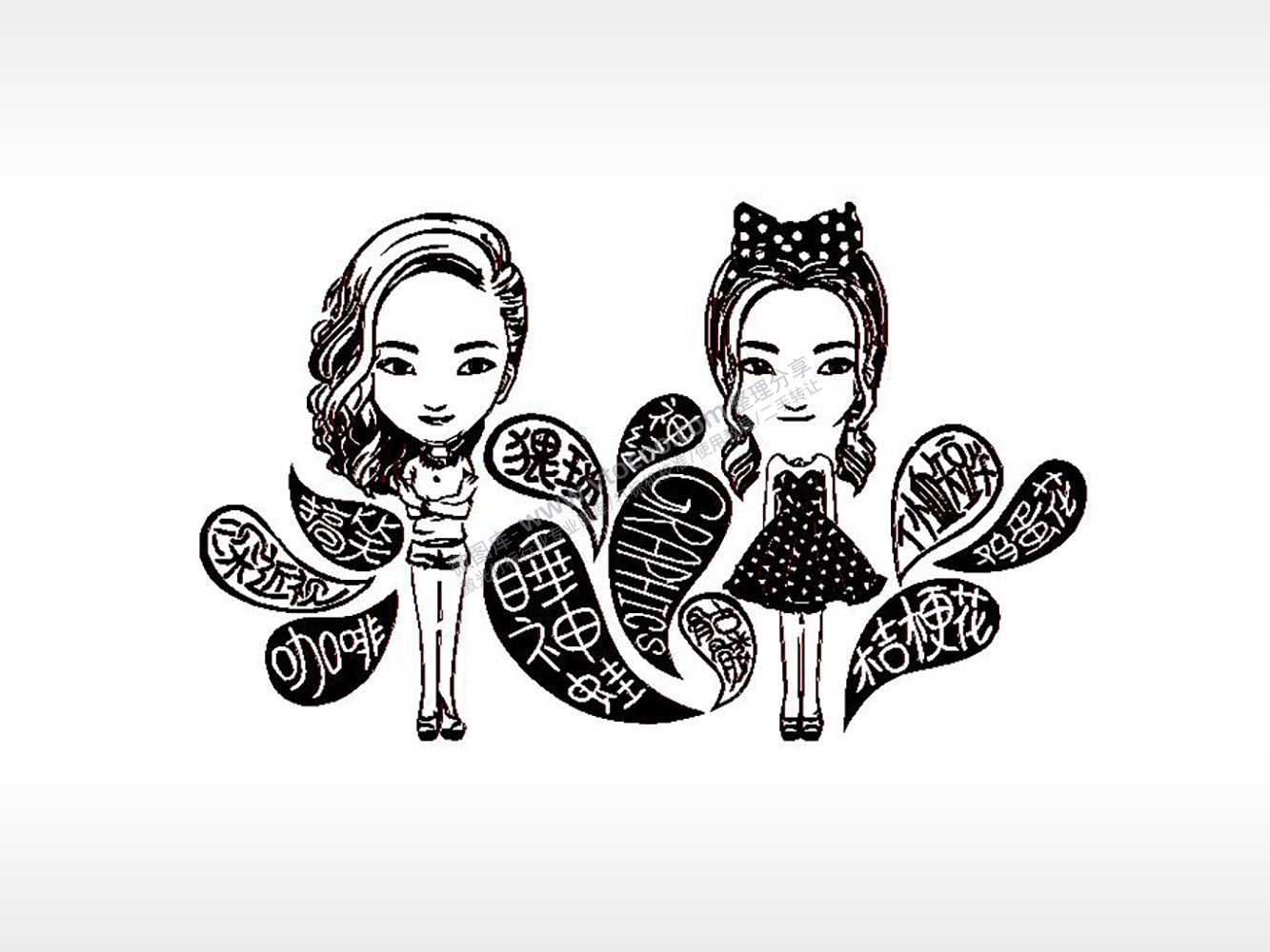 搞笑睡神经鸡蛋花咖啡闺蜜姐妹PLT格式激光打标文件通用矢量图