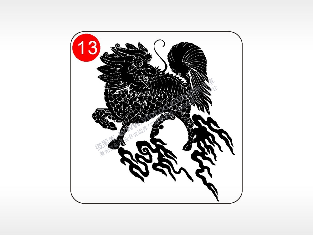 祥和平静麒麟貔貅神兽图腾AI8.0格式激光打标文件通用矢量图