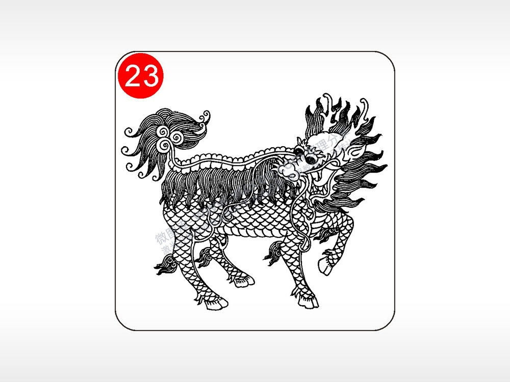 吉祥如意麒麟貔貅神兽图腾AI8.0格式激光打标文件通用矢量图