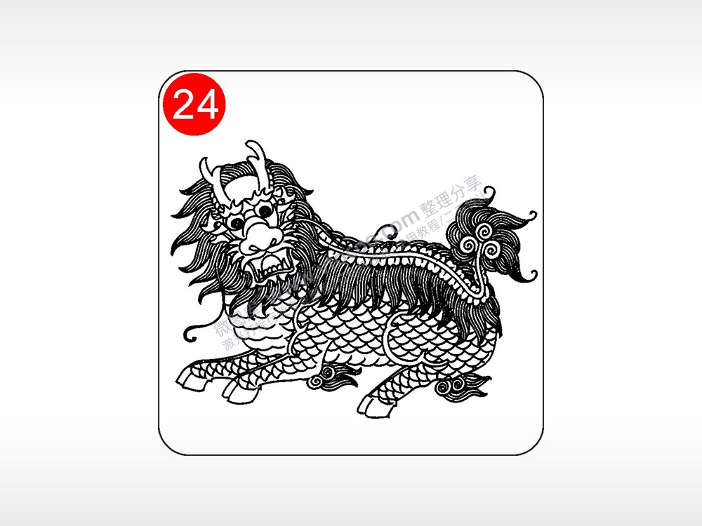 权威尊严麒麟貔貅神兽图腾AI8.0格式激光打标文件通用矢量图