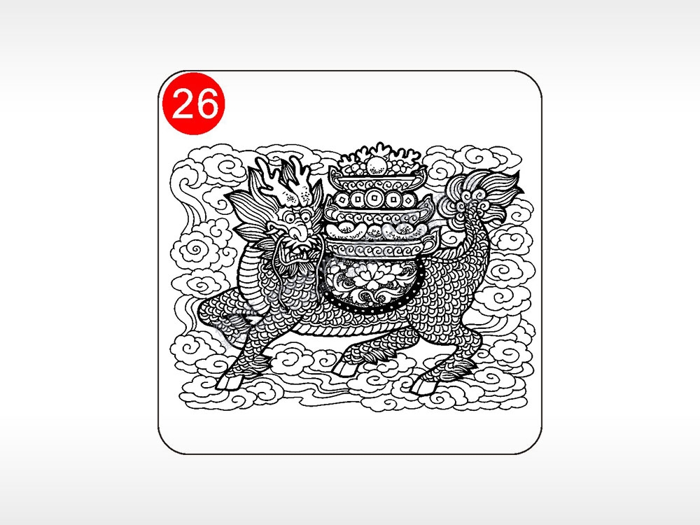 招财进宝财富满盈麒麟貔貅神兽图腾AI8.0格式激光打标文件通用矢量图