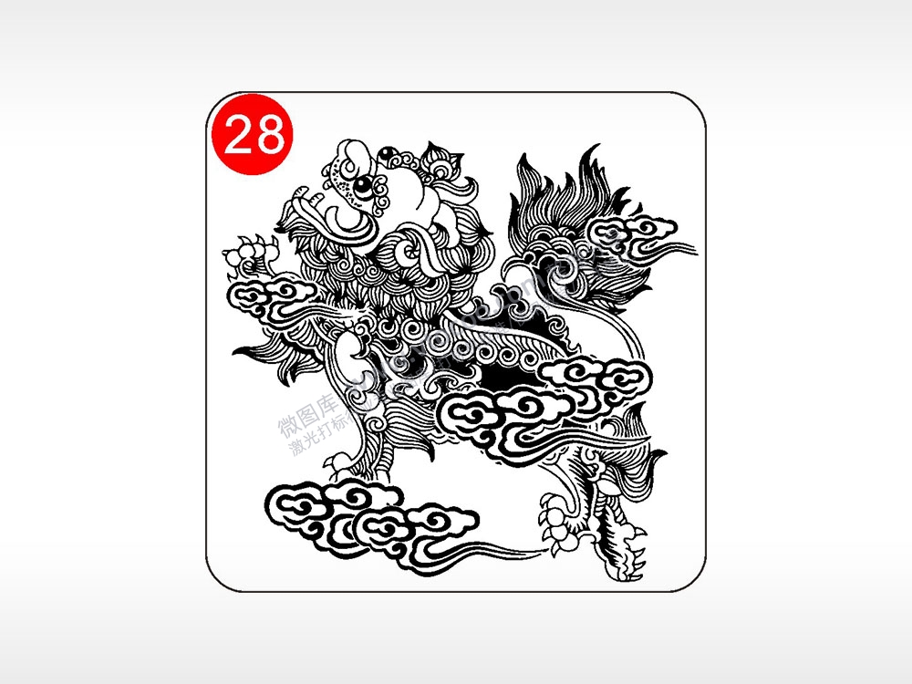 送子送福麒麟貔貅神兽图腾AI8.0格式激光打标文件通用矢量图