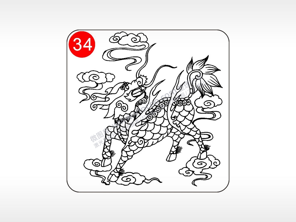 事业顺畅麒麟貔貅神兽图腾AI8.0格式激光打标文件通用矢量图