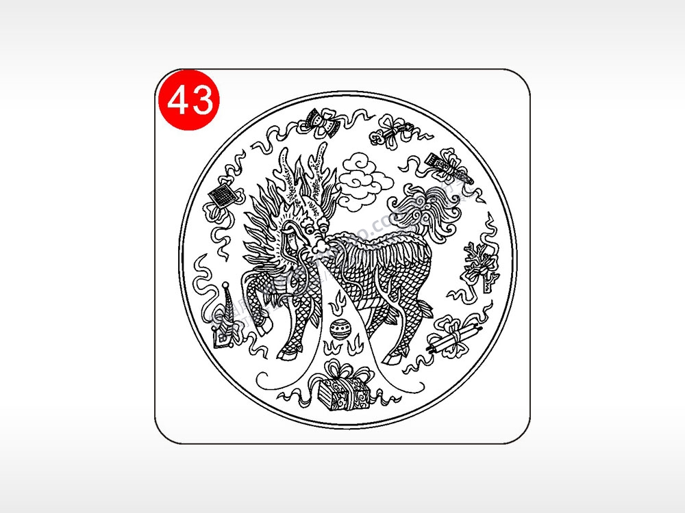 招财纳福麒麟貔貅神兽图腾AI8.0格式激光打标文件通用矢量图