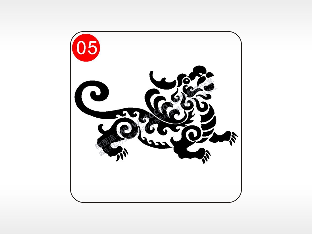 招财麒麟貔貅神兽图腾AI8.0格式激光打标文件通用矢量图