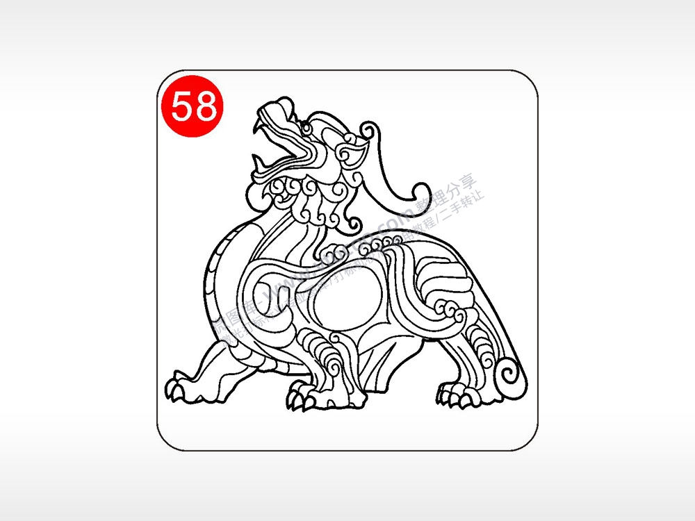 吉祥如意麒麟貔貅神兽图腾AI8.0格式激光打标文件通用矢量图