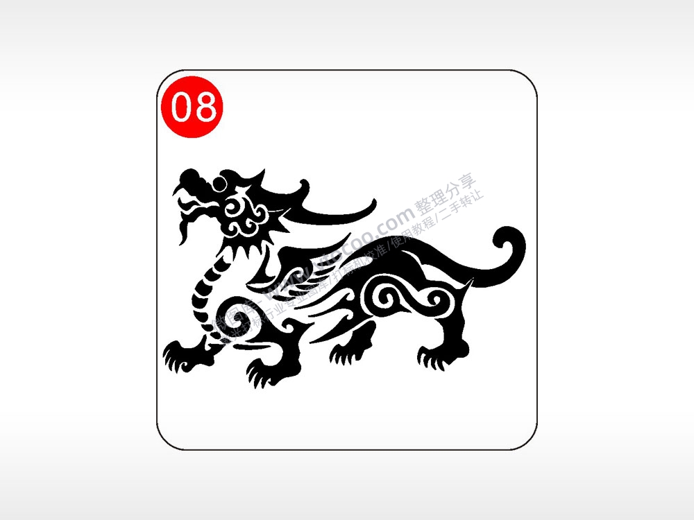 吉祥如意麒麟貔貅神兽图腾AI8.0格式激光打标文件通用矢量图